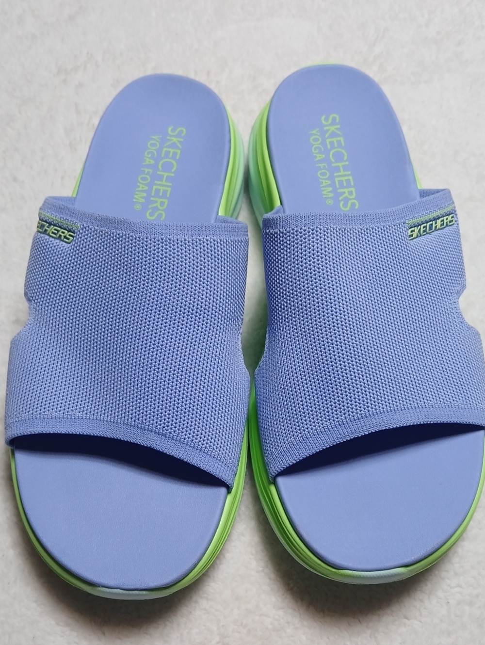 Skechers Lavender Slide Sandals with Lime Green Sole Size 10